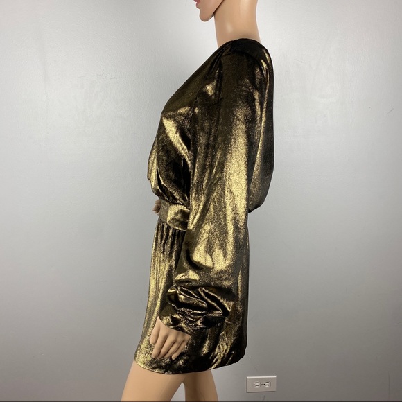 FRAME GOLD METALLIC VELVET MINI DRESS-WORN ONCE! - Picture 5 of 10